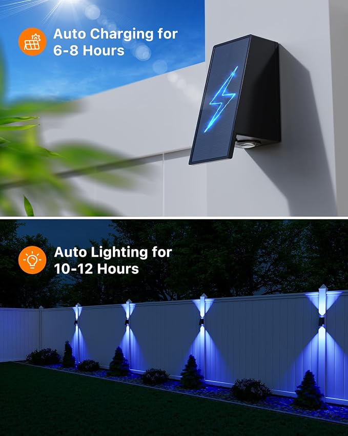 12 Pack Color Changing Solar Powered Fence Lights Outdoor Waterproof Wall Mount LED RGB Ambiance Lamps for Outside Pool Cage, Patio, Deck, House, Garden, Yard Decorative with 8 Colorful Lighting Modes