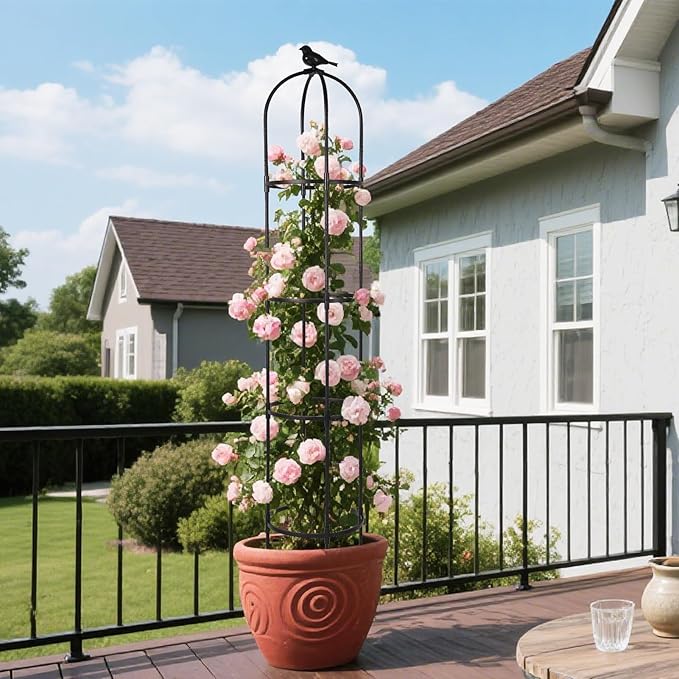 OTOSUNNY Garden Obelisk Trellis for Climbing Plants Outdoor, 6.3 ft Tall Trellis for Roses Clematis Jasmine Ivy Flower Light Climbing Vines Potted Plant Support, Patio, Yard, Black, 2PCS