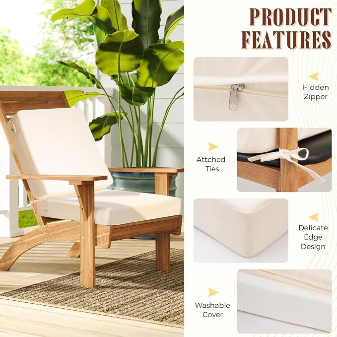 Deep Seat Patio Cushions Set of 2, 24x24 Inch Waterproof & Fade Resistant Outdoor Chair Cushions, Thick Padded Replacement Sofa Cushions for Garden Yard Furniture