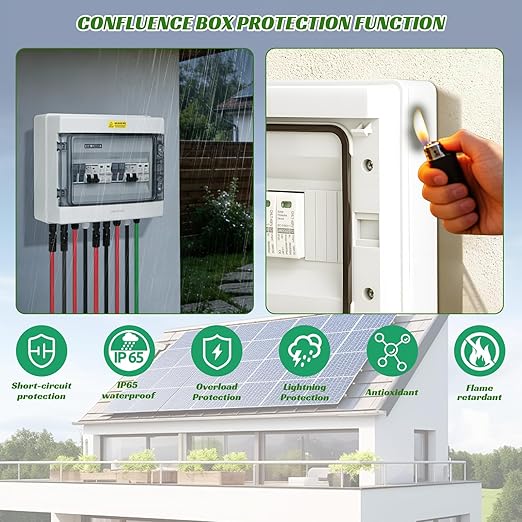 2 in 2 Out Solar Combiner Box,PV Combiner Box with 20A PV Fuse,DC 20A Circuit Breaker and Surge Protector,IP65 Solar Disconnect Switch Box for Indoor Outdoor Solar Panel System (2 in 2 Out 20A 1000V)