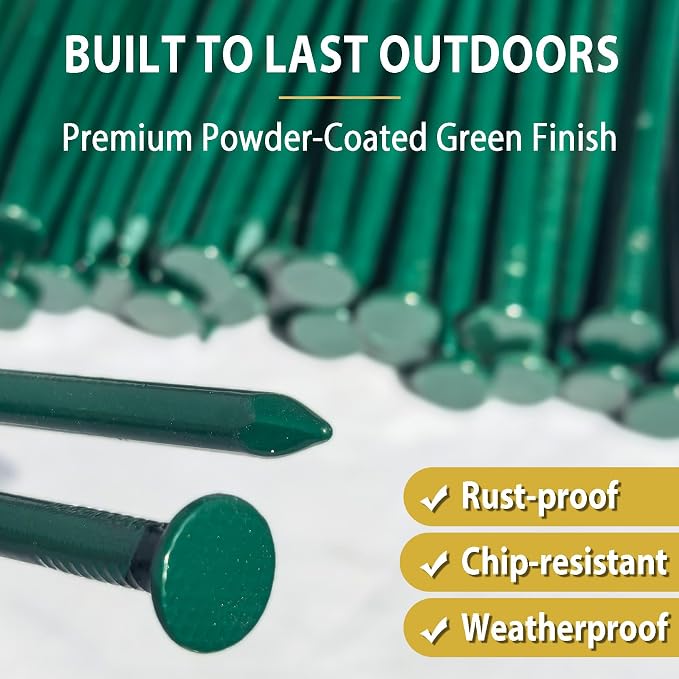 10 in Green Landscape Spikes & Metal Stakes 100 Pack- Heavy Duty Powder Coated Anchoring Nails for Landscape Edging, Timber, Tent, Border (10in 100pcs-b)