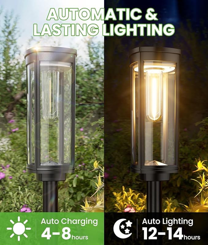 BITPOTT Bright Solar Pathway Lights, 12 Pack Solar Lights Outdoor Waterproof IP65, Auto On/Off Outdoor Garden Decorative Landscape Lighting for Walkway Driveway Lawn Patio Yard