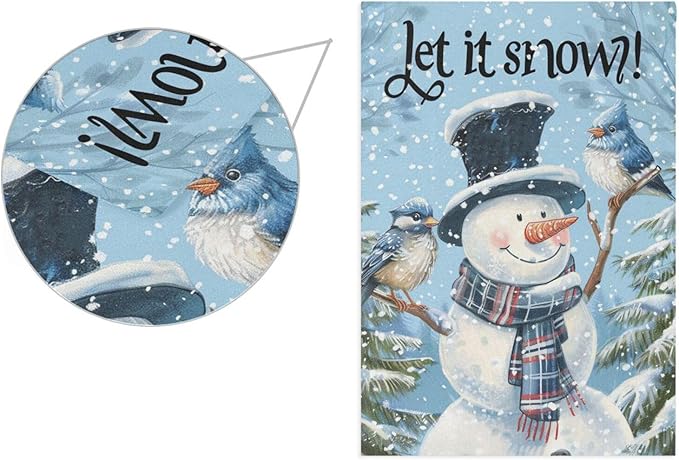 Pfrewn Christmas Winter House Flag 28x40 Double Sided Winter Snowman Cute Blue Birds Garden Yard Flags Welcome Winter Outdoor Indoor Banner for Party Home Merry Christmas Xmas Decorations