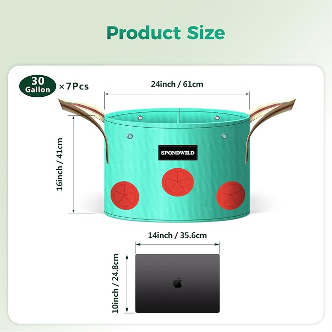 7 Pack 30 Gallon Grow Bags Heavy Duty 180G Thickened PE Plant Pots with 8 Breathable Holes Design