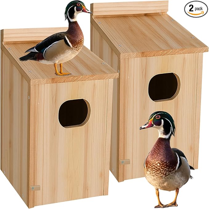 2 Pack Duck House, Wood Duck Houses for Outside Duck Hanging Nesting House Box Outdoor Shelter for Pond, Wetland Ducks and Hooded Mergansers