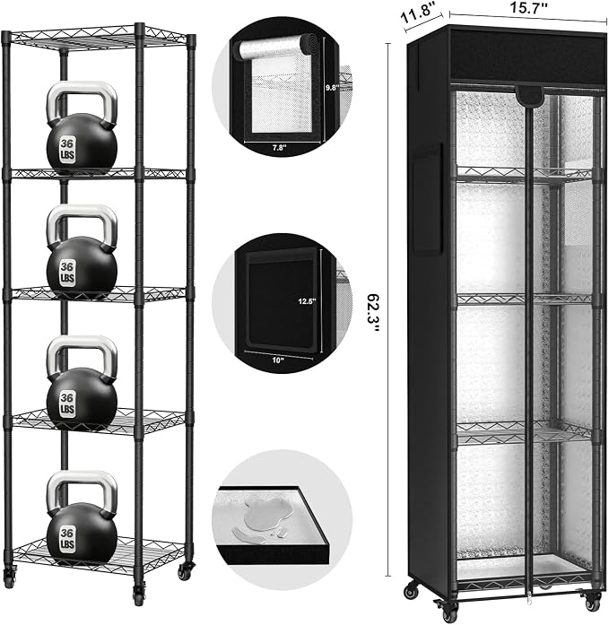 Small Greenhouse for Indoors, 5 Tier 15.7" L×11.8" W×62.3" H | adjustable shelves，Portable Greenhouse with Wheels， Metal Shelf，for Growing Flowers and Seedlings