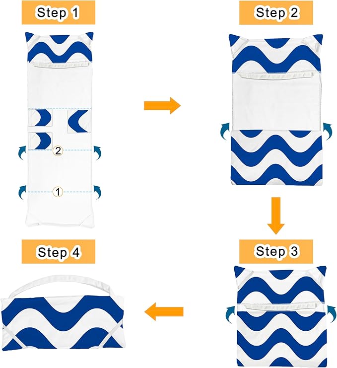 Lounge Chair Towel Cover, Chaise Lounge Cover (Pack of 2), Beach Chair Covers with 3 Pockets for Pool Sunbathing Beach Garden Courtyard Outdoor Trips, 85 x30 in, Wavy Striped Dark Blue