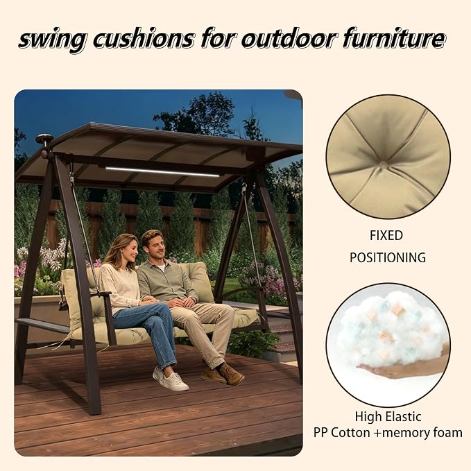 5" Thick Waterproof Porch Swing Cushion 70 x 40 in 3 Seater Replacement Outdoor Swing Cushions with Back Support Patio Swing Cushion for Outdoor Bench Furniture