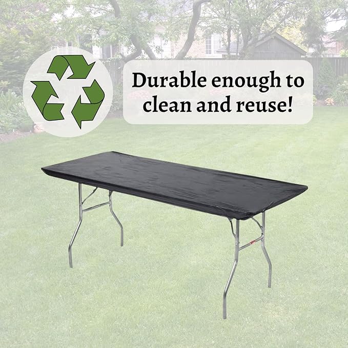 Kwik-Covers 6' Rectangle Plastic Table Covers 30" x 72", Bundle of 5 (Black)