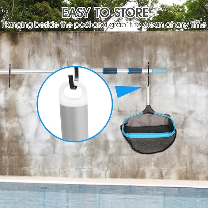 TidyMister Self-Repair Heavy Duty Pool Net, Upgrade Reinforced Handle, Pool Cleaning Skimmer Net with Nylon Fine Mesh Net, Thick Aluminum Frame, Deep Trash Bag for Above Ground & Inground Pools