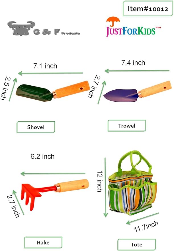 G & F Products Kids Gardening Tools Set (3 Pack) – Includes 3 x Hand Rake, 3 x Shovel, 3 x Trowel, 3 x Canvas Tote with Pockets – Lightweight & Durable Tool Set for Children Ages 3 Years & Up
