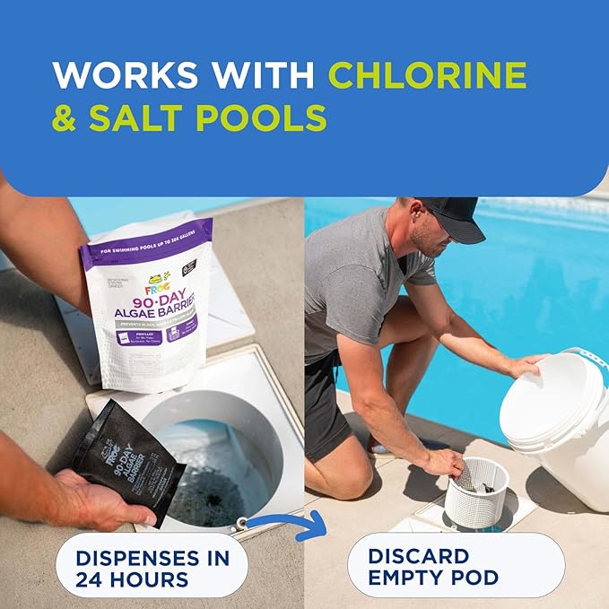 FROG 90-Day Algae Barrier - Dry Formula Algaecide Prevents Black, Green and Yellow Algae for Pools up to 30,000 Gallons - Pool Maintenance & Algae Prevention - 3 Pods