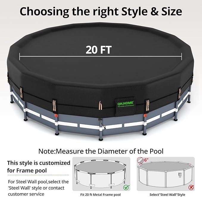 QH.HOME 550D 20 ft Pool Cover Round[Upgraded Tear Resistant & Quadruple Windproof] wth Pre-Installed Patented Winch and Rope, Pool Covers for Above Ground Pools-Snug Fit & Waterproof Protection