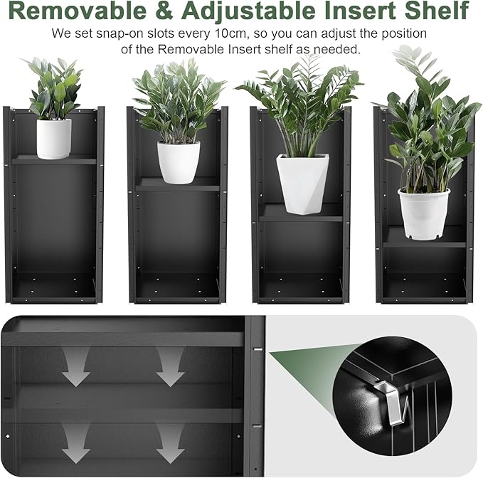 Nessxa Tall Metal Planter Box for Outdoor Plants 15" L x 15" W x 30" H, Heavy Duty Steel Planter Box with Removable Insert Shelf, Rectangular Planters for Porch, Garden, Yard, Hotel (Black)