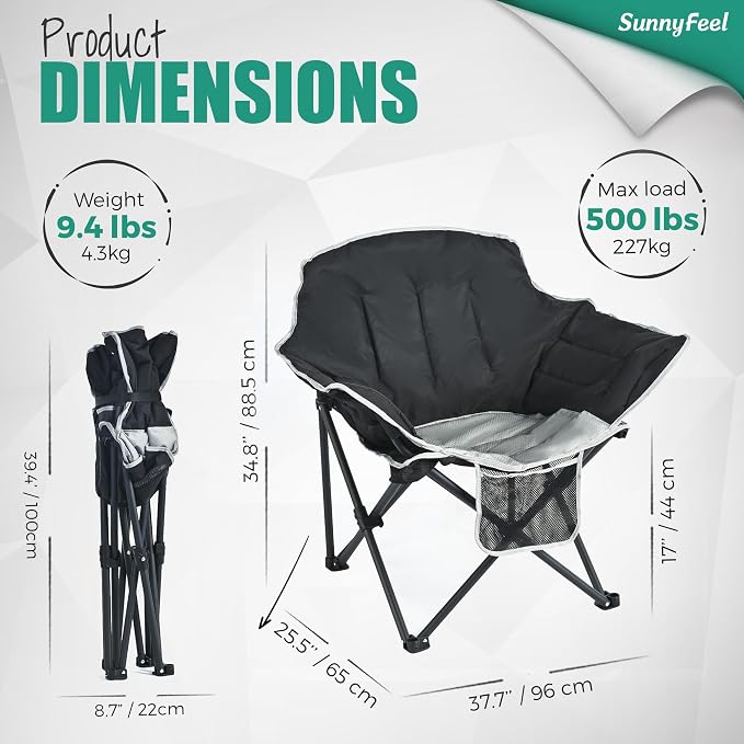 SUNNYFEEL Oversized Camping Chair Heavy Duty Folding Moon Chair Large Sofa Chair for Adults 500 LBS Portable Camp Lawn Chair with Storage Bag for Beach, Trip, Lawn, Outdoor Camp for Adults & Carry Bag