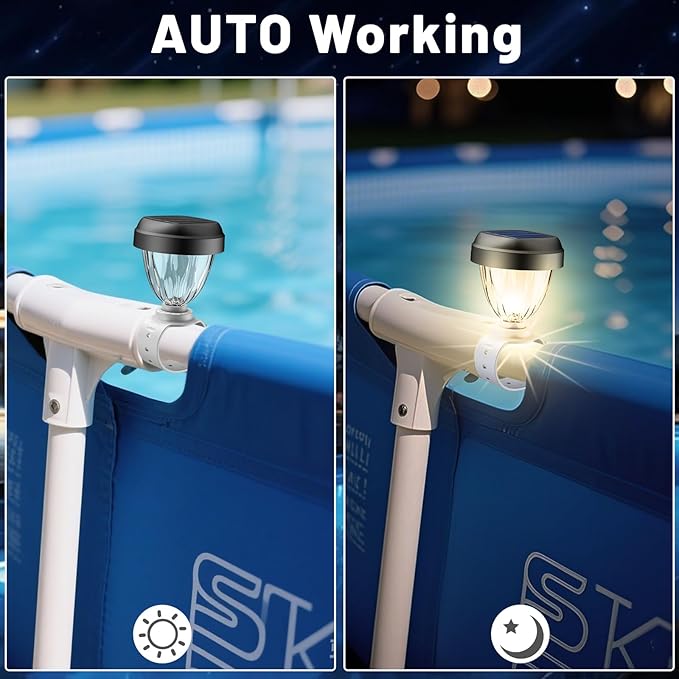Solar Pool Lights for Above Ground Pools, LED Energy Saving Warm White Light, Waterproof for Frame Swimming Pools Night Accessories (6 Pcs)