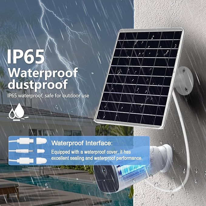 8W Solar Panel Built-in with 12000mAh Battery for Security Camera Outdoor, 3in1 Plug Charger Panel for Ring/Eufy/Wyze Battery cam, Support Emergency Power for Camping Hiking Lights, Phones, Tablet PC