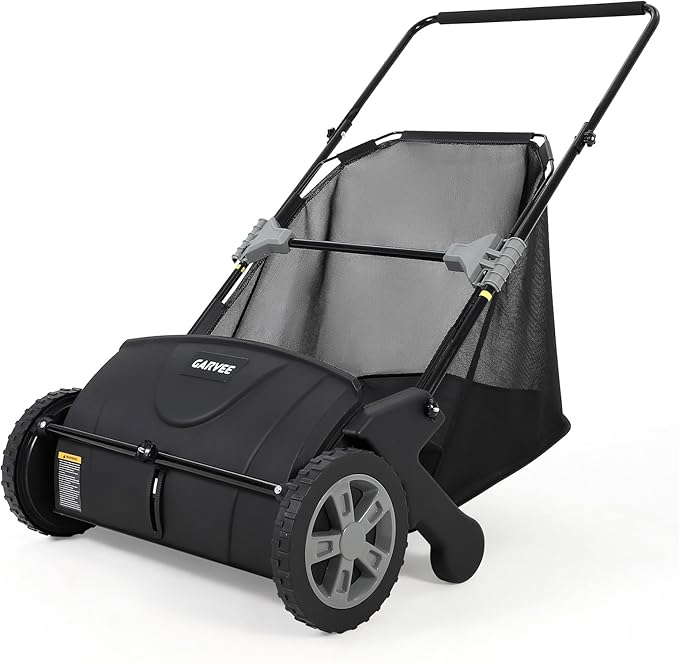 21" Push Lawn Sweeper, Heavy Duty Leaf Collector with 3.5 Cu. ft. Bag, Walk Behind Grass Sweeper, Dual Spinning Brushes, Adjustable Height for Leaves, Pine Needles & Yard Debris