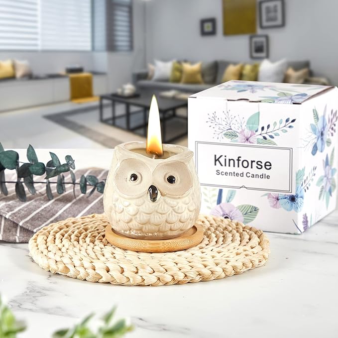 Scented Candles Gifts for Women, Birthday Presents for Ladies,Owl Gifts for Women Sweet Orange Candle, Best Friend Unique Happy Birthday Bath Candle Set Gift Ideas