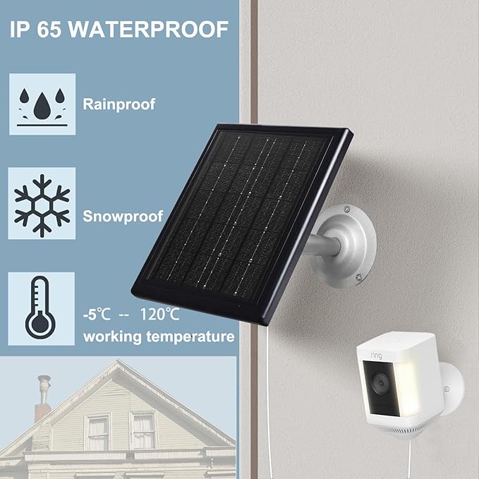 Ring Camera Solar Panel 5V 5W Outdoor Solar Battery Charger for Ring Spotlight Camera,Stick Up Camera with IP65 Waterproof, 16.4ft Cable, 360° Adjustable Bracket (Black,1 Pack)