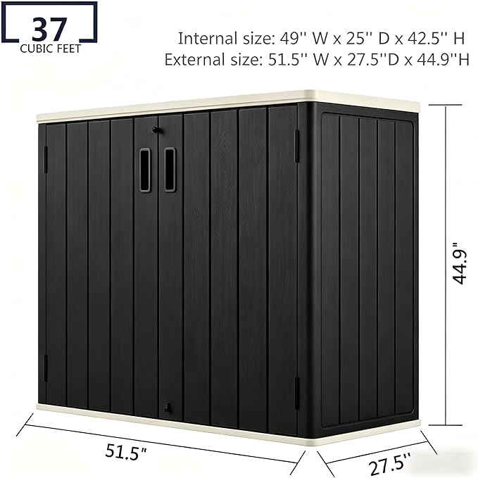 37 Cu. Ft Outdoor Storage Box, Waterproof Resin Shed with Lockable Lid, Horizontal Outdoor Storage Cabinet for Patio Garden Lawn Mower Bike Tools, Wood-Like HDPE Panels, Easy Assembly