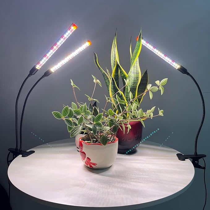Small 2Head Clip Grow Lights for Indoor Plants, Seed Starting, Bonsai, Succulent, Bright Plant Growing Lamps, 4/8/12/16/20H Timer, 18 Watt Power Draw, NO Need Adapter