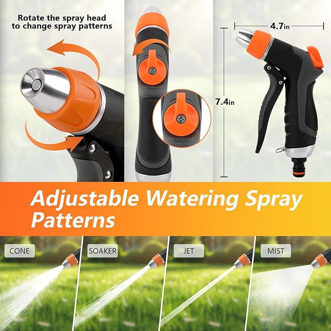 HOOFUN 2 Pack Garden Hose Nozzle: High Pressure Water Hose Sprayer with 10 & 2 Spray Patterns - Lightweight & Rust-Proof Handheld Spray Gun (Black)