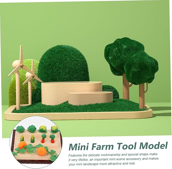 NUOBESTY Mini Shovel Rake Farm Model Kit Vegetable Figurines Mini Garden Tools Dollhouse Decorations Miniature Field Scene Landscape Outdoor Small Ornament Resin 1 Set