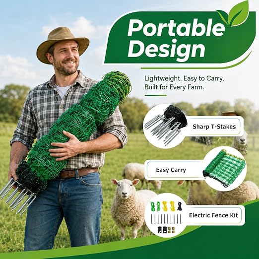 Electric Fence Netting, 49.6" H x 164'L, Electric Poultry Fence, Net Fencing Kit, Movable Livestock Nets for Yard,Backyards,Farms,Ranches, Energizer Not Included