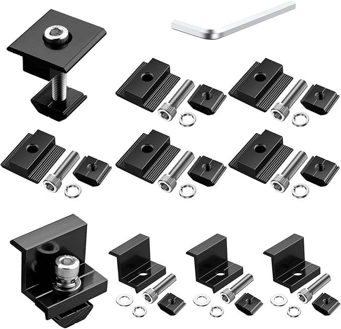 Anbte 10 PCS Solar Panels Brackets 30mm, Aluminium 6 x T-Shaped Mid Clamps + 4 x End Clamps, Solar Panel Mounting Brackets for Metal, Tin, Flat, Sheet Roofs, RV, Black