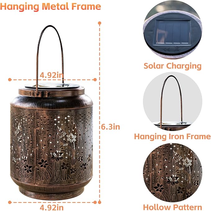 SRNPMIU Solar Lanterns Garden Decor, Solar Light Outdoor Waterproof, Hummingbird Hanging Lantern Lights for Women Mom Grandma, Yard Decorations Lanterns for Yard, Patio, Backyard, Porch