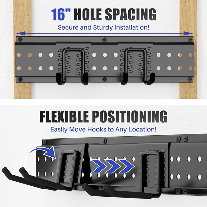 Garage Tool Organizer Wall Mount 48 inches with 10 Adjustable Heavy-Duty Hooks, Garage Organization, Garden Tool Storage Rack, Yard, and Shed, Holds Up to 400 lbs