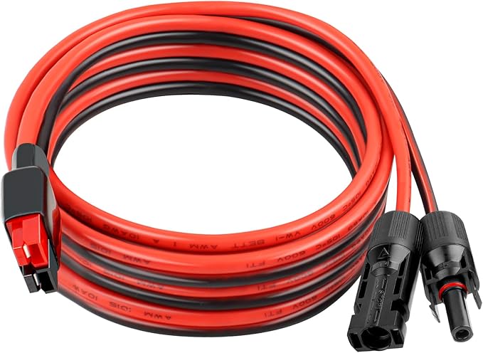 XRDS -RF 10AWG Solar Panel to Anderson-Style Connector Extension Cable 10FT, Tinned Copper Wire, 600V Rated, High-Temperature Resistance, for Solar Power Systems and Battery Connections