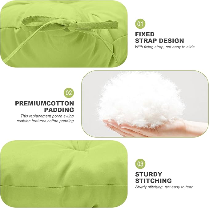 Porch Swing Cushions,Outdoor Cushions 3 Seater Replacement with Backrest, Waterproof Thickened Bench Cushion with Ties for Porch, Patio,Outdoor, Backyard and Garden (Grass Green 60 * 40 in)