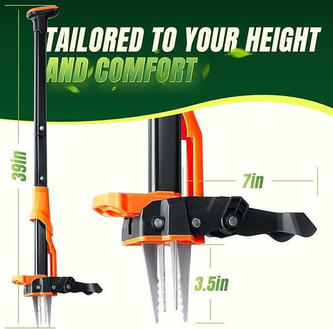 Weed Puller Tool - Stand Up Weed Puller with 4-Claw Steel Head, 39"-46" Retractable Handle & Easy-Eject Mechanism for Dandelions, Clover & More, No Bending or Kneeling