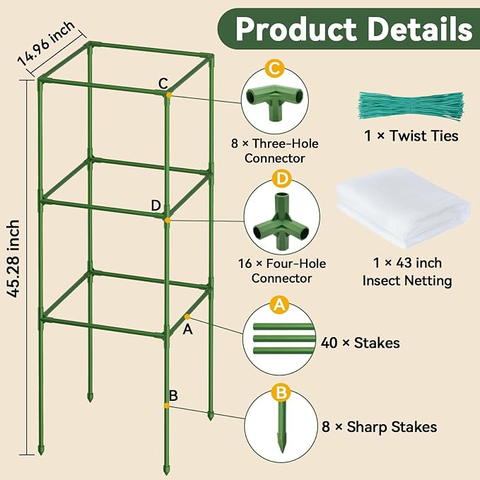 Halatool 2 Pack 45 Inches Tomato Cages for Garden, Heavy Duty Adjustable Square Tomato Trellis for Climbing Plants – Green Plant Support Stakes for Vegetables Flowers Fruits & Raised Bed Outdoor