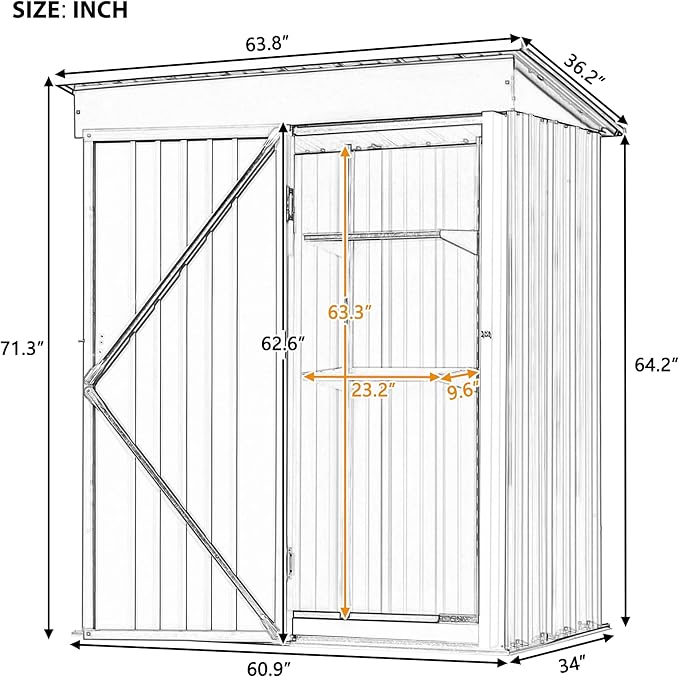 5ft x3ft Outdoor Storage Shed,Metal Storage Shed with Adjustable Shelf and Lockable Door, Outside Sheds Metal Garden Shed for Bike, Tool
