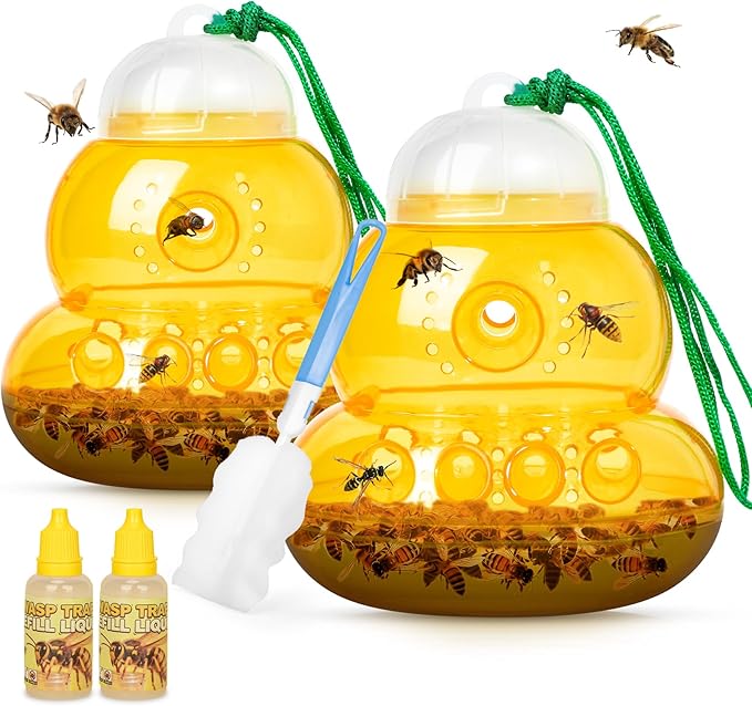 2 Pack Reusable Wasp Traps Outdoor Hanging with Baits, Bee Traps for Outside with Bait Attractant Refills Yellow Jacket Trap Carpenter Hornet Trap Wasp Catcher for Outdoors, Wasps Killer Garden, Farm
