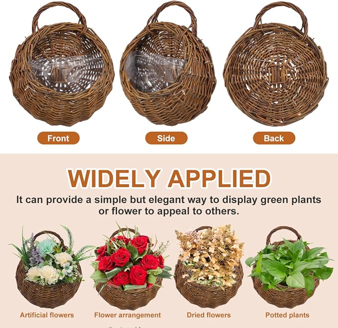 BESPORTBLE 2pcs Creative Rattan Flower Baskets Multi-Function Wall Decor for Indoor Plants Handmade Hanging Flowerpots for Home Patio and Garden Decorations