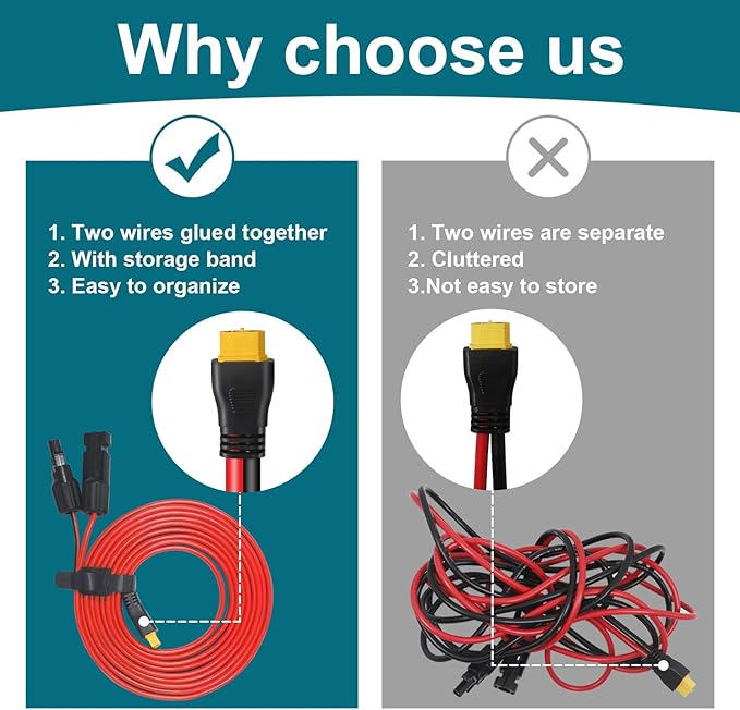 XT60 Connector, MC4 to XT60 Extension Charging Cable 2FT, Solar to XT60 Cable 12AWG