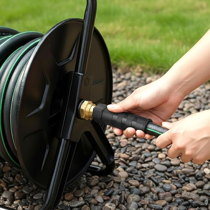 Heavy Duty Garden Hose 75 ft, NON-EXPANDABLE Water Hose with 10 Function Spray Nozzle, Lightweight Kink-less Hybrid Hose with Swivel Handle, Male to Female Fittings