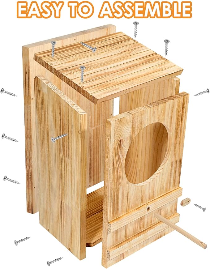 ONKO Large Great Horned Owl House,23''x 14''x 10''Owl Nesting Box for Outside,Wooden Nest House Circular Opening Bird Houses, Suitable for Wildlife Barn,Eastern Screech,Great Horned,Assembly Required