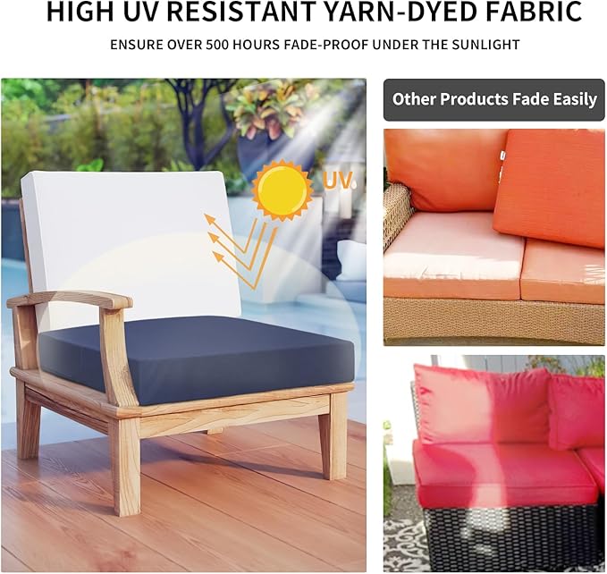Easy-Going Waterproof Patio Cushion Covers ONLY Cover 20x18x4 inch 4 Pack Replacement Non-Slip Outdoor Seat Cushion Slipcover with Zipper. Navy