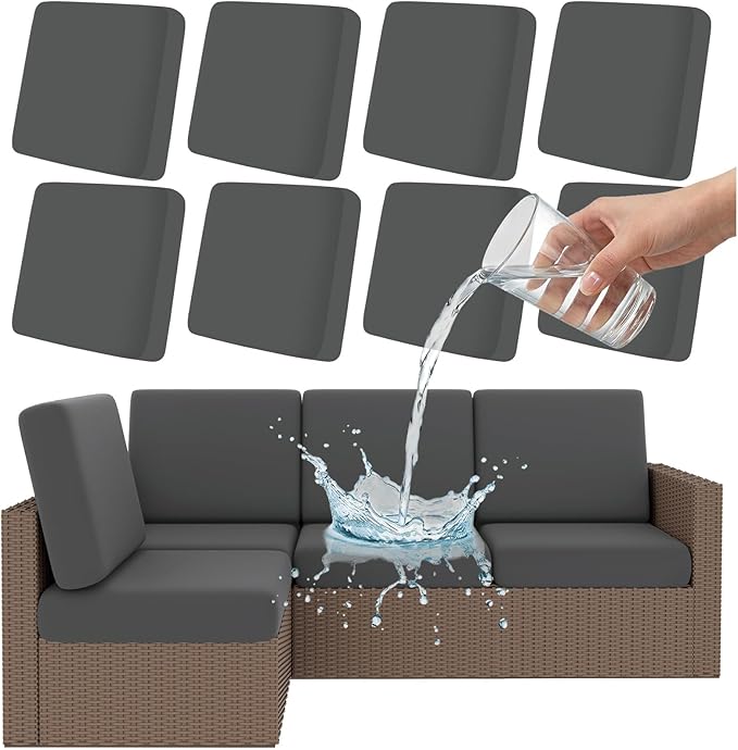 Smiry Waterproof Patio Cushion Covers, Stretch Outdoor Couch Slipcovers Replacement Washable Furniture Protector Sofa Chair Seat Cover for Dogs and Pets (8 Pcs, Dark Grey)
