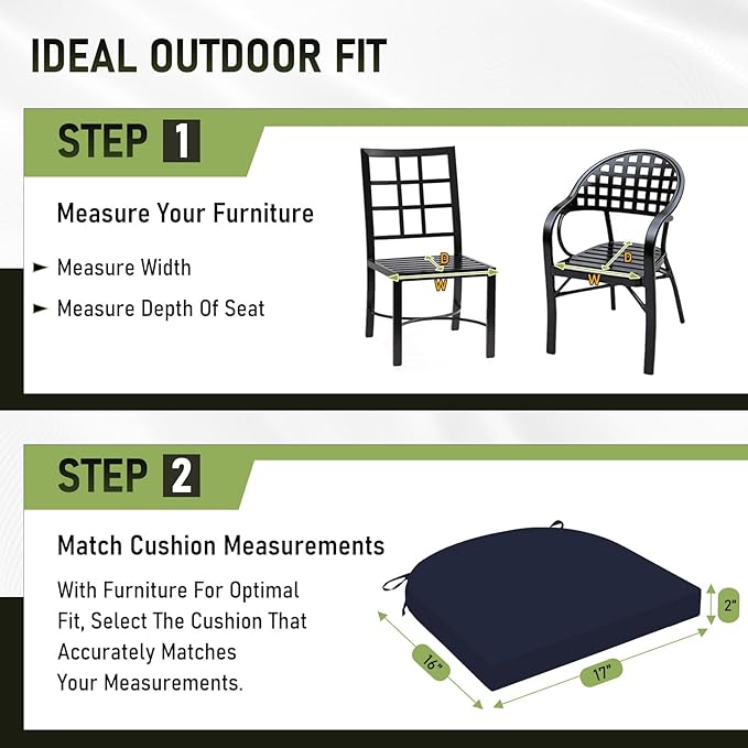 Basic Beyond Outdoor Chair Cushions Set of 4, Outdoor Cushions for Patio Furniture, Water Resistant Patio Chair Cushions with 2 Ties, 17x16x2, Navy