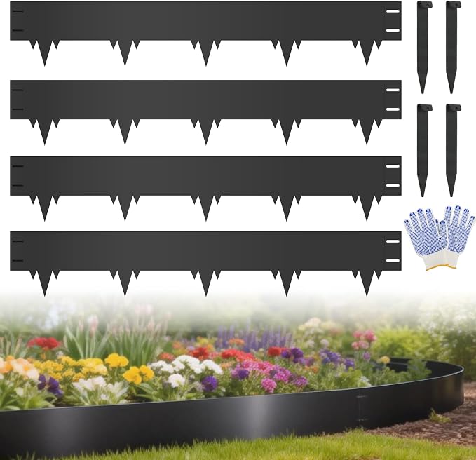 4-Pack Metal Landscape Edging (13ft Total), 40" x 6.5" Steel Garden Edging Border w/ 4 Stakes, Rustproof Hammer-in Edging for Landscaping, Lawn, Yard, Tree Rings, Flower Beds