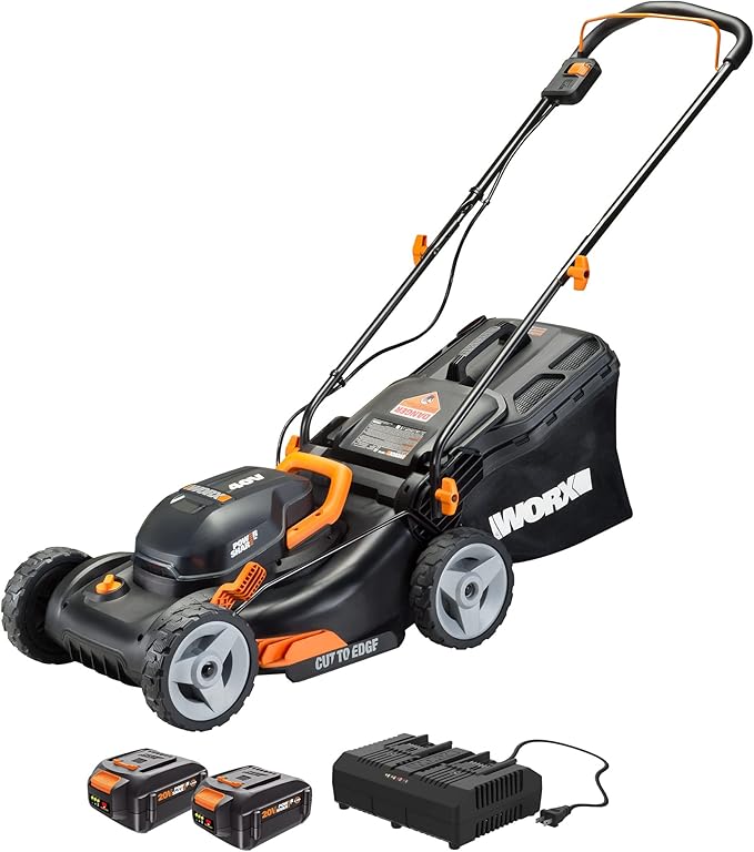 Worx WG743 40V Power Share 4.0Ah 17" Cordless Lawn Mower (Batteries & Charger Included) & 20V Turbine Cordless Two-Speed Leaf Blower Power Share - WG547 (Battery & Charger Included)