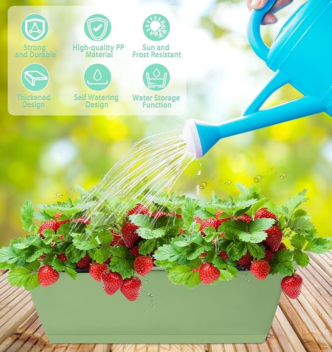 LOCONHA Window Box Planter, 7 Pack Plastic Vegetable Flower Planters Boxes 17 Inches Rectangular Flower Pots with Saucers for Indoor Outdoor Garden, Patio, Home Decor