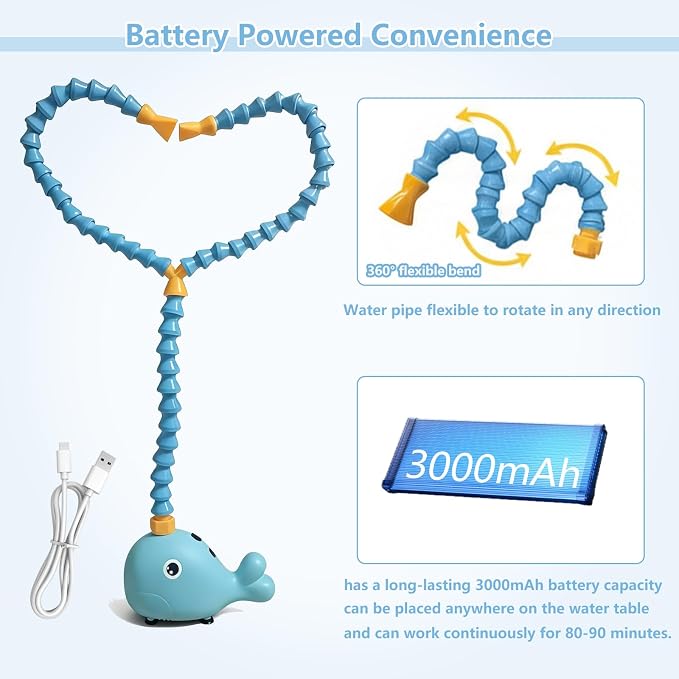 Rechargeable Water Table Pump,Kids Sand Water Play Pump,3 Spray Modes,Compatible with Most Outdoor Toddler Activity Table on Market,IPX7 Waterproof Design (3000mAh)