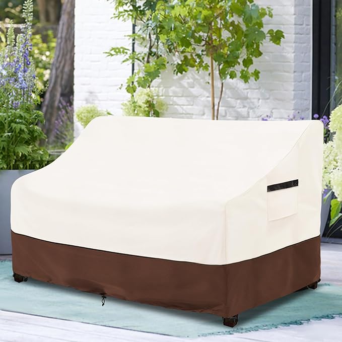 sileyo Patio Sofa Covers,100% Waterproof 3-Seater Outdoor Loveseat/Bench Cover,Patio Furniture Covers,76" Wx 32" Dx 32" H,Beige&Brown